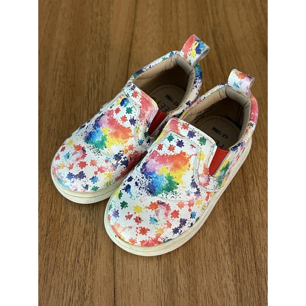 Monkey Feet Multicolored Splatter Rainbow Paint Girls 12-18 mos Slip-On Shoes‎